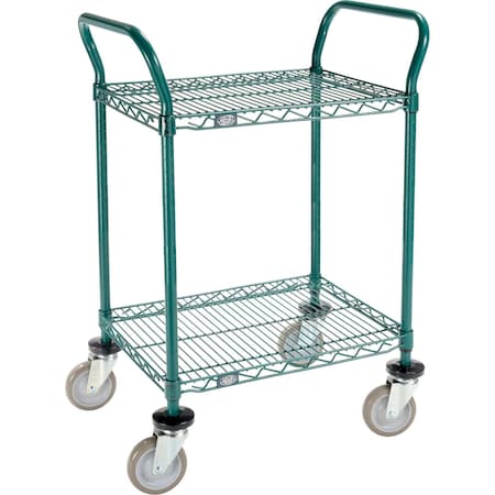 Utility Cart, 2 Shelf, Poly-Green, 24L X 18W X 39H, Polyurethane Swivel Casters